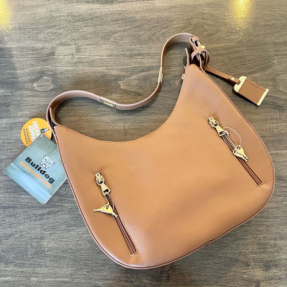 Elegant Tan Leather Concealed carry purse Shoulder Bag Bulldog brand - Picture 2 of 10